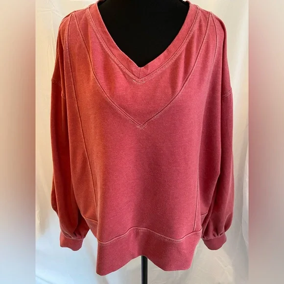 Free People V-Neck Sweater in Warm Red - Picture 2 of 10